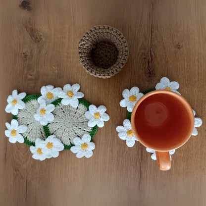 Çiçek Buketi Örgü Bardak Altlığı Seti - El Örgüsü Buketler