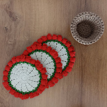 Çiçek Buketi Örgü Bardak Altlığı Seti - El Örgüsü Buketler