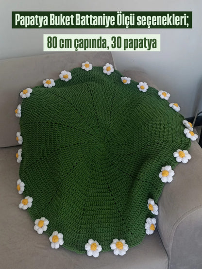 El Yapımı Puf Papatya Buket Battaniye