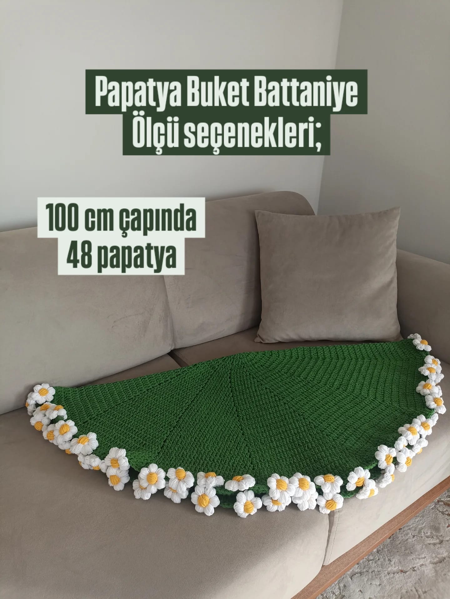 El Yapımı Puf Papatya Buket Battaniye