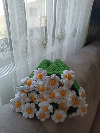 El Yapımı Puf Papatya Buket Battaniye